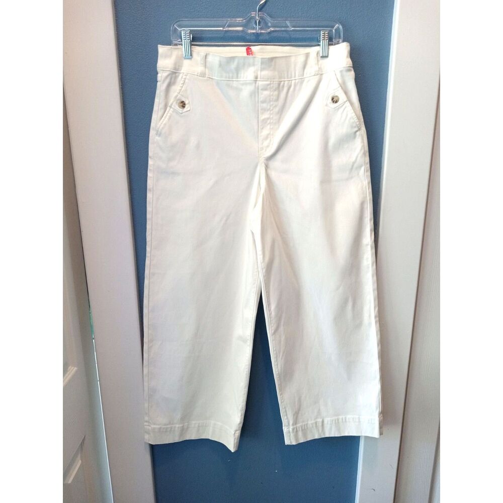 SPANX Size XL White Cropped Wide Leg Twill Pant